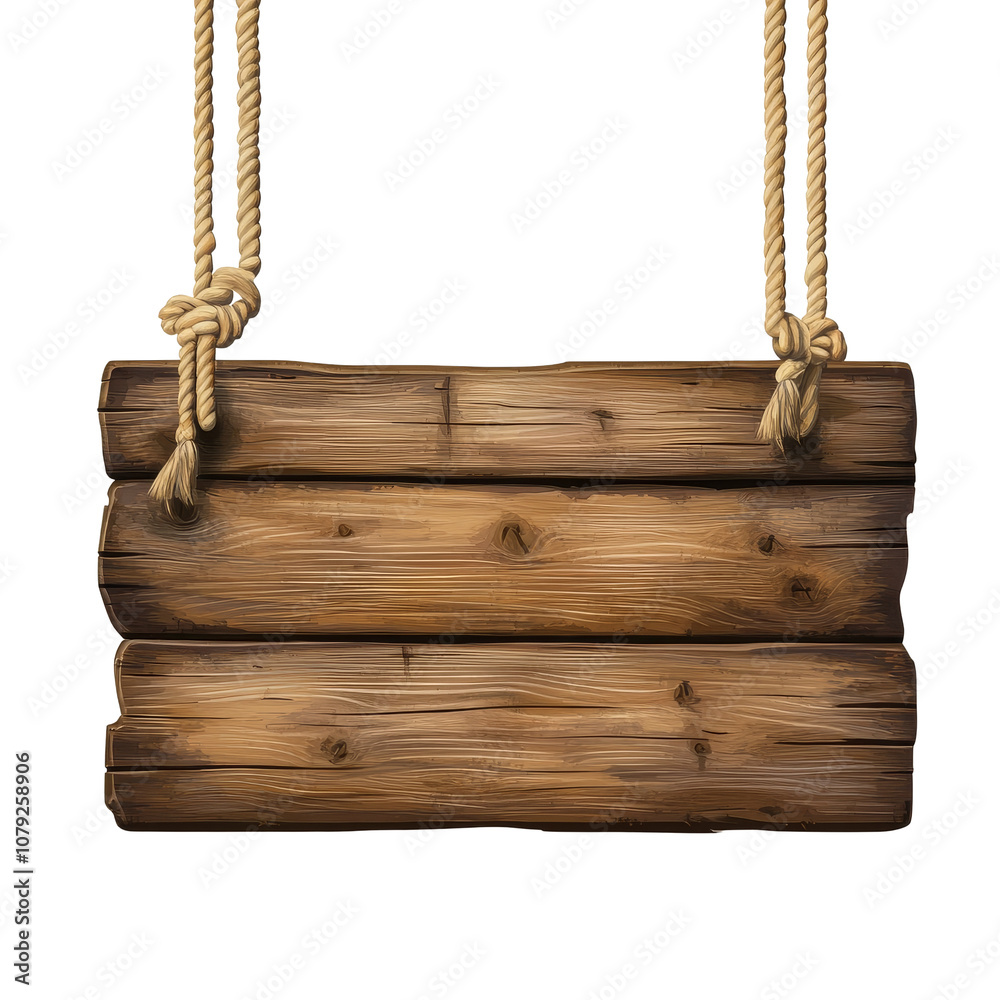 Rustic wooden signboard with hanging ropes ready for customization in a cozy outdoor setting, Rustic Wooden Signboard with Hanging Ropes isolated on transparent background Rustic wooden signboard with hanging ropes ready for customization in a cozy outdoor setting, Rustic Wooden Signboard with Hanging Ropes isolated on transparent background
