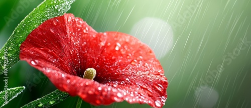 A red flower with water droplets on it