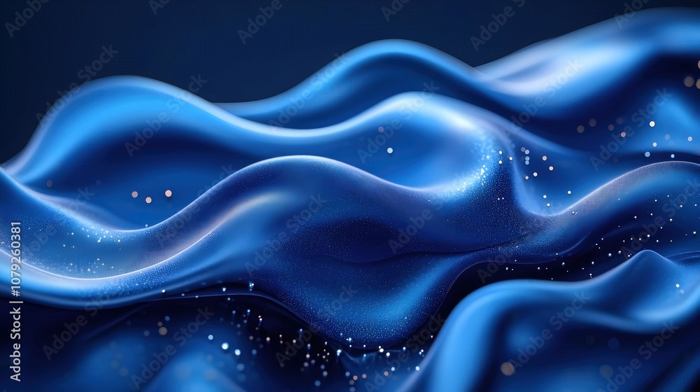 Fototapeta premium Abstract 3D Blue Wavy Background with Glittering Lights