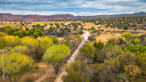 Aerial Views of the Verde River Bridge near Perkinsville, Arizona, America, USA.