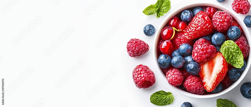 A bowl of fresh berries on a white background A bowl of fresh berries on a white background