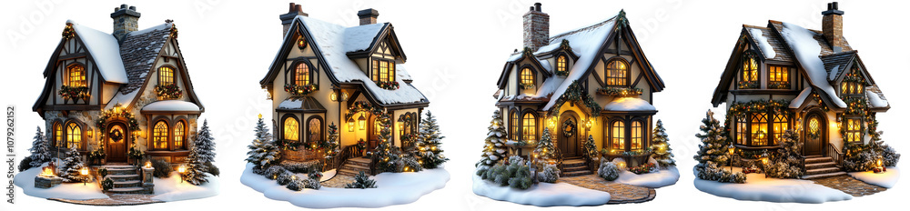 Fototapeta premium Christmas scene set Isolated on transparent background, png.