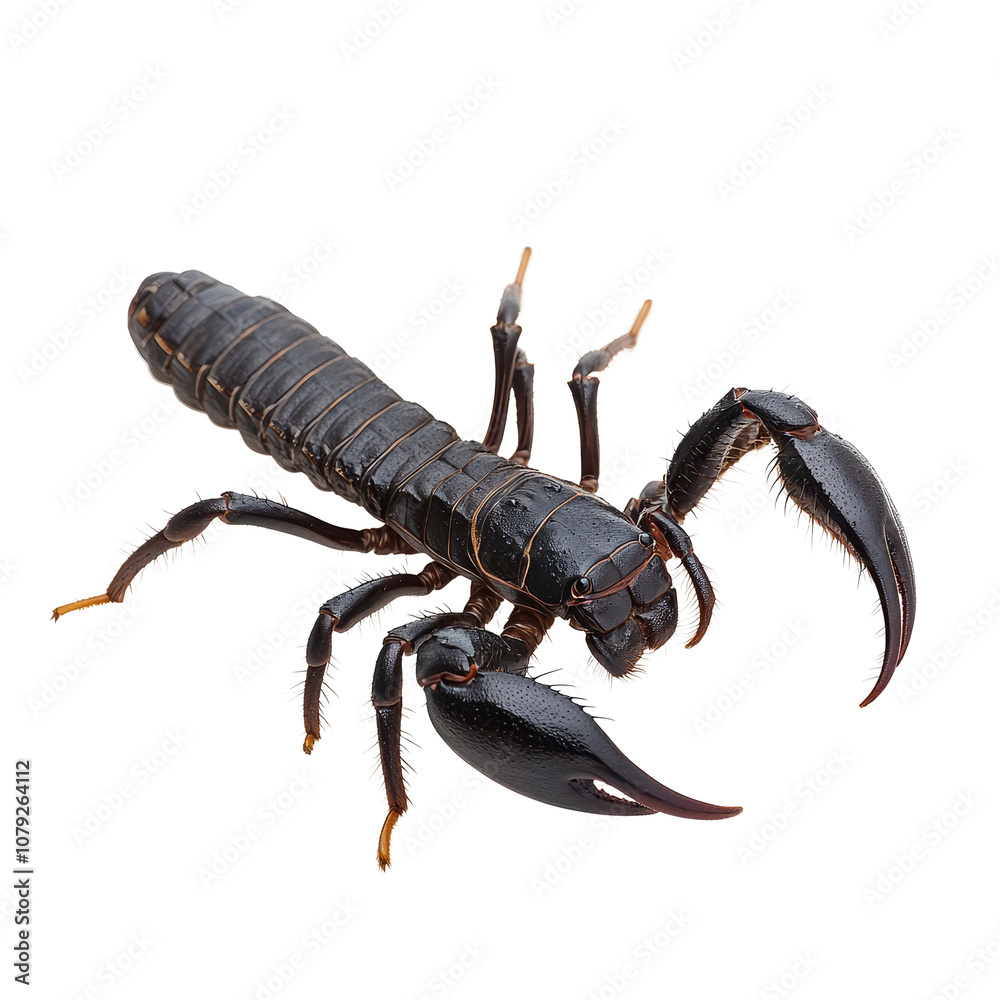 Pandinus imperator scorpion isolated on a transparent background displaying its prominent pincers and segmented body, Scorpion Pandinus imperator isolated on transparent background Pandinus imperator scorpion isolated on a transparent background displaying its prominent pincers and segmented body, Scorpion Pandinus imperator isolated on transparent background
