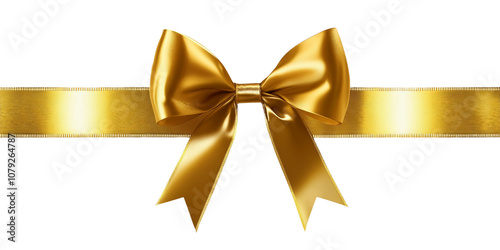 Golden ribbon and bow Isolated on transparent background, png.