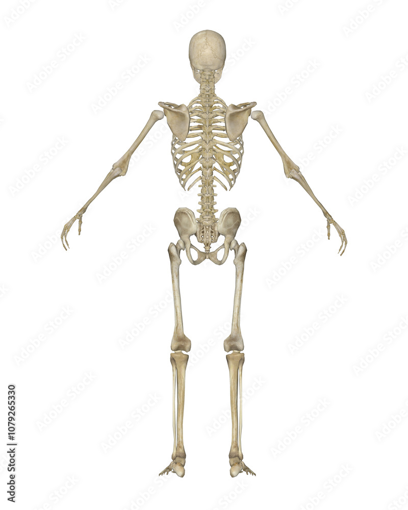 Human Skeleton Front View. Anatomical Model Isolated on White Background. Human Skeleton Front View. Anatomical Model Isolated on White Background.