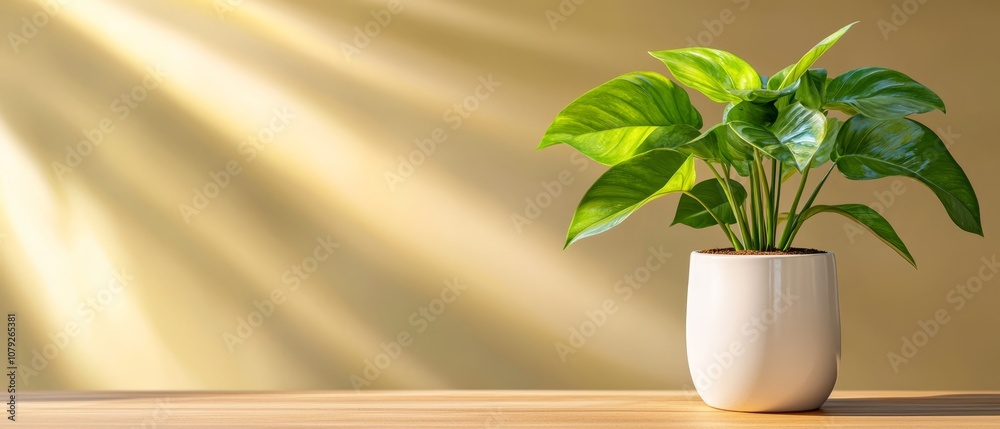 A potted plant sitting on top of a wooden table A potted plant sitting on top of a wooden table