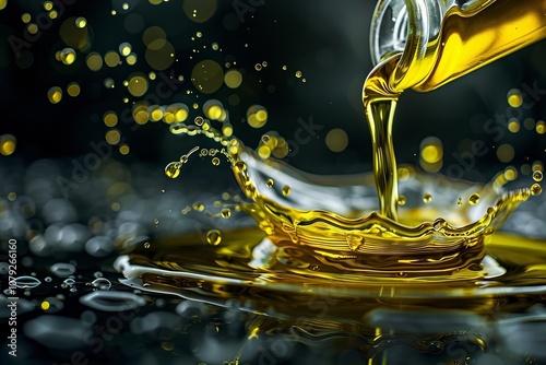 High-Speed Video Capturing a Jet of Olive Oil Splashing in Macro Detail photo