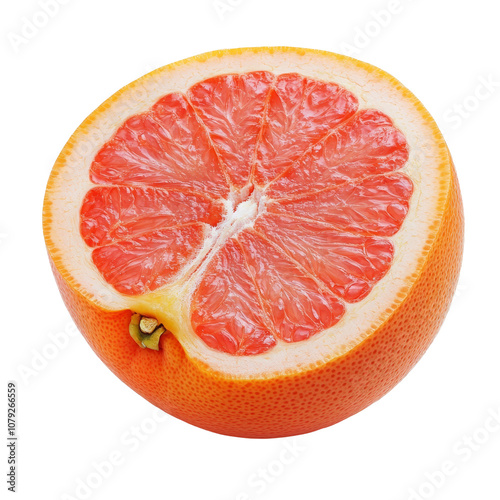 Half pink grapefruit displayed on a transparent background highlighting its juicy texture and vibrant color, half pink grapefruit citrus fruit isolated on transparent background