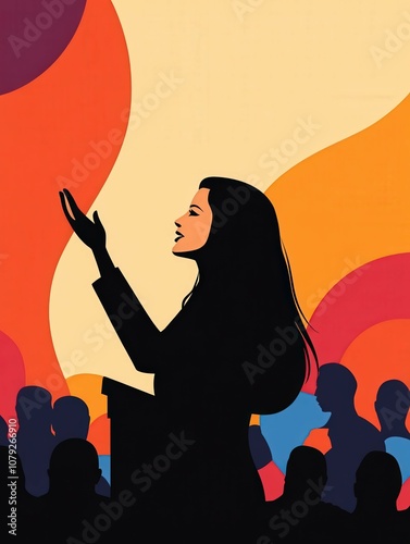 Silhouette of a speaker engaging an audience during a vibrant event