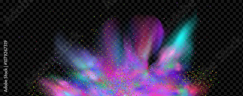 An explosion of colorful smoke clouds.Multicolor fog with blue and yellow particles.Explosions of color powder.