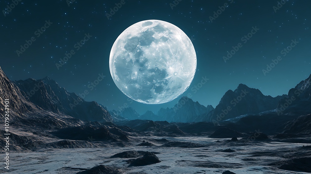 Breathtaking mountain view beneath a radiant full moon image Breathtaking mountain view beneath a radiant full moon image