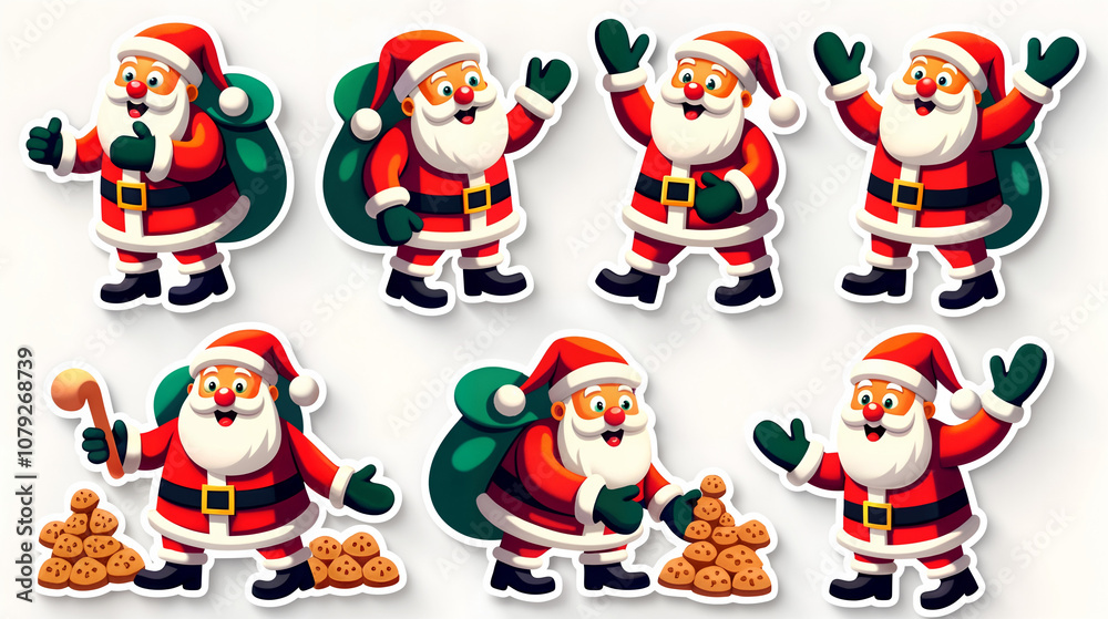 Playful Santa Stickers Featuring Festive Holiday Activities and Cheerful Designs Playful Santa Stickers Featuring Festive Holiday Activities and Cheerful Designs