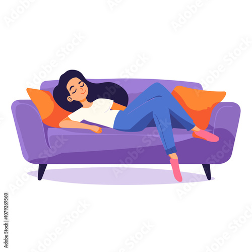 vector flat style girl lying on sofa on white background .Generative AI