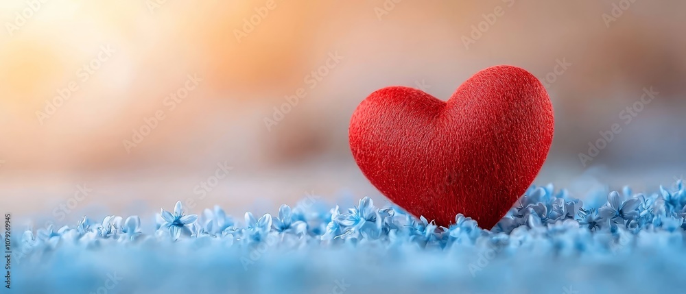 Fototapeta premium A red heart sitting on top of a blue blanket