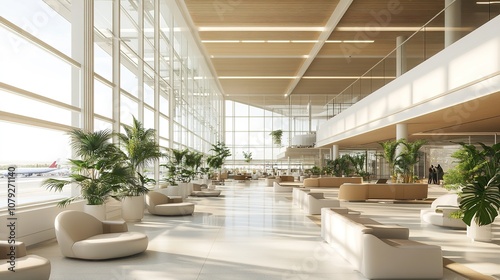 Modern airport terminal interior panoramic view architectural design bright environment contemporary style