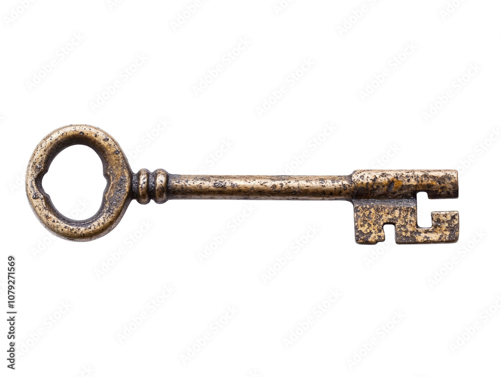 Old rusty brass key isolated over transparent background, PNG cut-out Old rusty brass key isolated over transparent background, PNG cut-out
