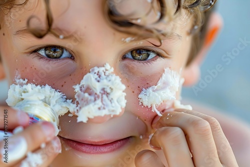 Child with Atopic Skin Uses Special Cream to Treat Dermatitis Diathesis Allergy photo