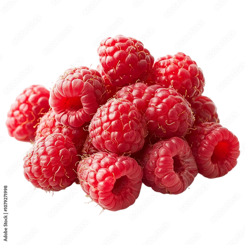 Fresh ripe raspberries isolated on transparent background.