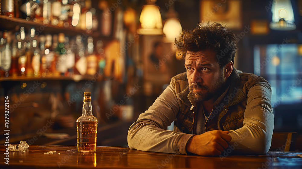 Sad man at bar looking on his another alcohol drink Sad man at bar looking on his another alcohol drink