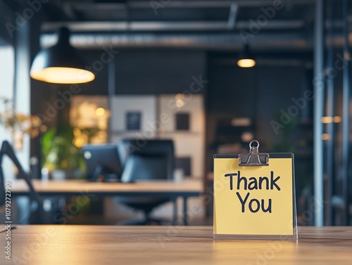 Thank you note on table in office  to show gratitude to someone