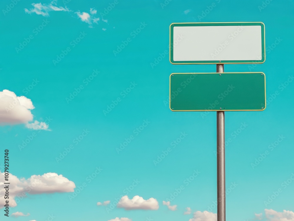 Blank Road Sign Against Blue Sky Background Blank Road Sign Against Blue Sky Background