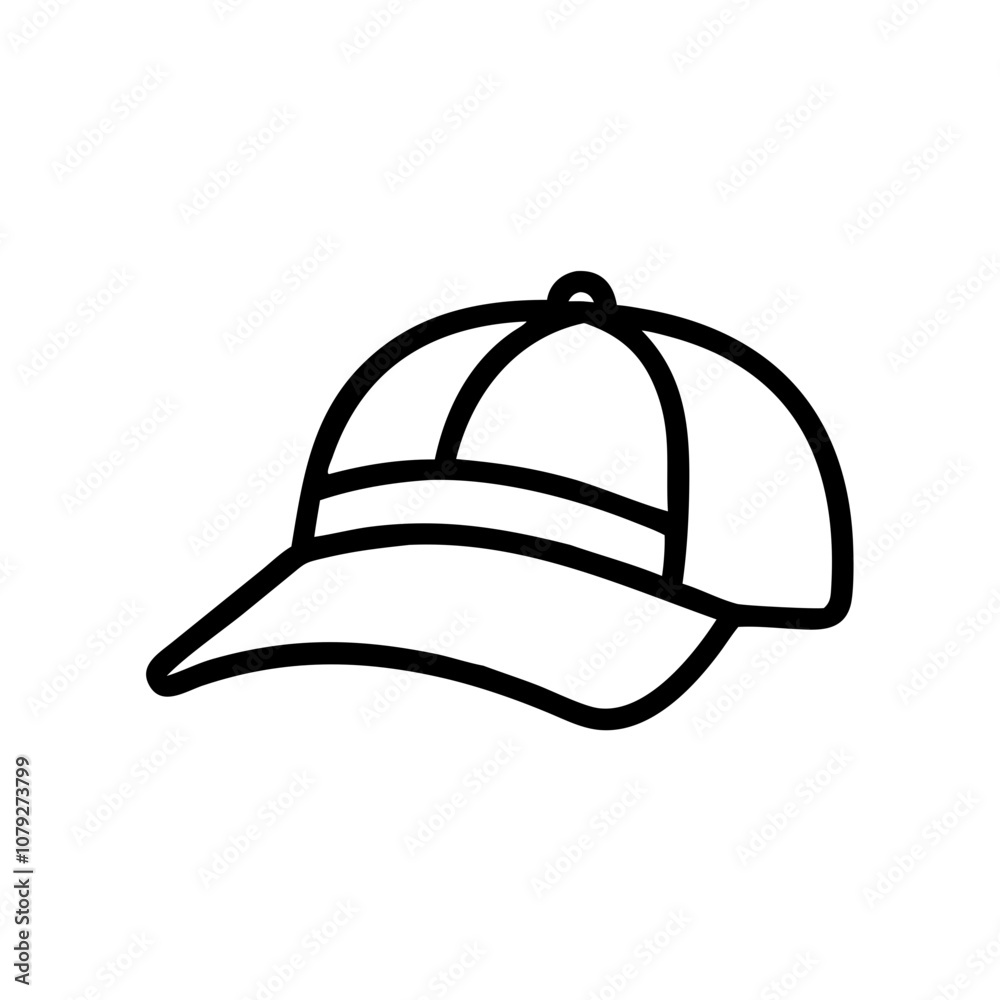 A detailed vector icon of a baseball cap featuring a simple line design that highlights its structured shape and bill, perfect for clothing and accessories projects or sports teams A detailed vector icon of a baseball cap featuring a simple line design that highlights its structured shape and bill, perfect for clothing and accessories projects or sports teams