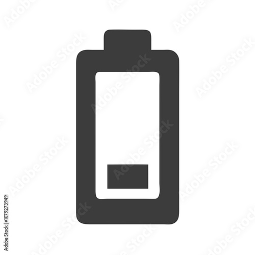 A simple vector icon representing a low battery, illustrating energy depletion and the need for recharge for various digital devices