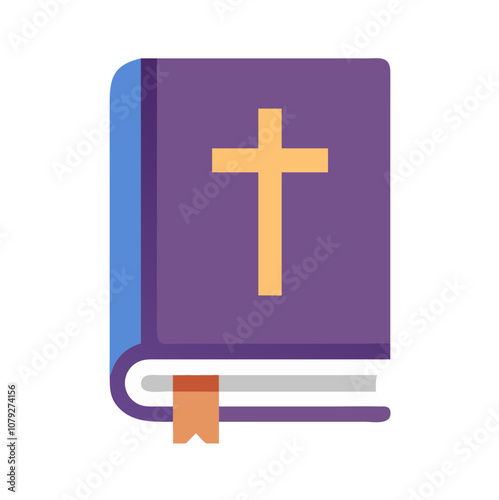 A vector icon depicting a closed book with a cross symbol, representing Christian faith, designed for digital use in religious contexts and educational materials