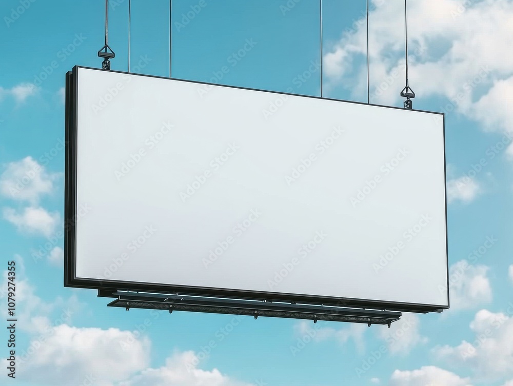 Large Empty Billboard Suspended by Cables in Sky Large Empty Billboard Suspended by Cables in Sky