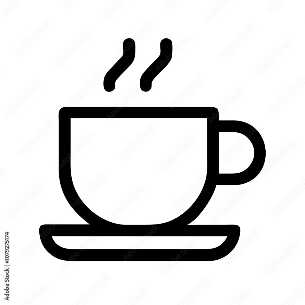 A simple vector icon of a steaming coffee cup set on a saucer, perfect for representing coffee culture, café ambiance, or morning rituals, ideal for various digital and print uses A simple vector icon of a steaming coffee cup set on a saucer, perfect for representing coffee culture, café ambiance, or morning rituals, ideal for various digital and print uses