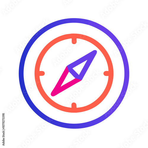 A vibrant vector icon depicting a compass with a colorful design representing navigation and direction, suitable for applications related to travel or outdoor adventures