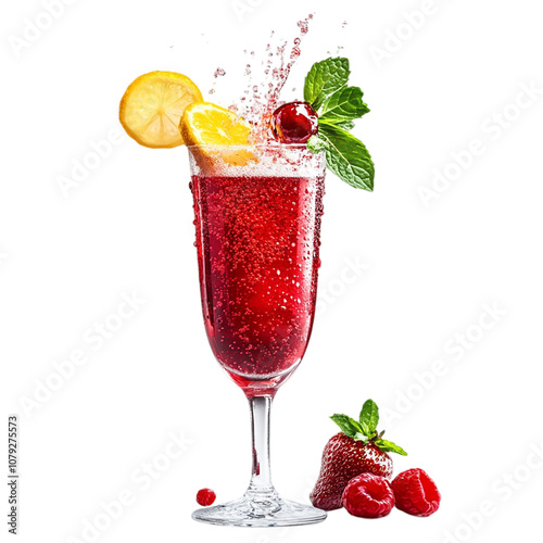 Fresh sparkling summer cocktail isolated on transparent background.