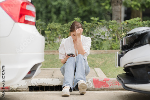 Distressed Woman After Car Accident 