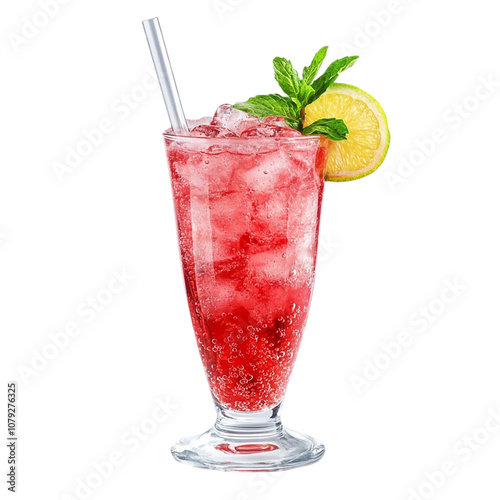 Fresh sparkling summer cocktail isolated on transparent background.