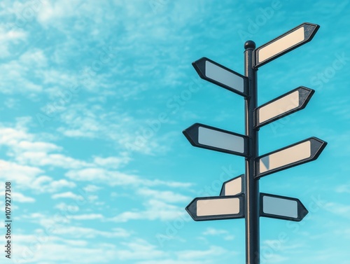 Elegant Black Metal Signpost Against Clear Sky