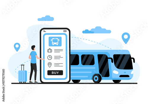 Bus travel. Colored flat illustration. White background.