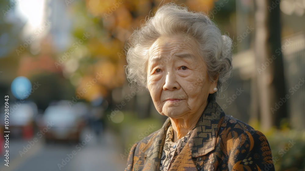 Against vibrant backgrounds, a dignified grandma's peaceful smile radiates with the serenity and fulfillment of a life well-lived Against vibrant backgrounds, a dignified grandma's peaceful smile radiates with the serenity and fulfillment of a life well-lived