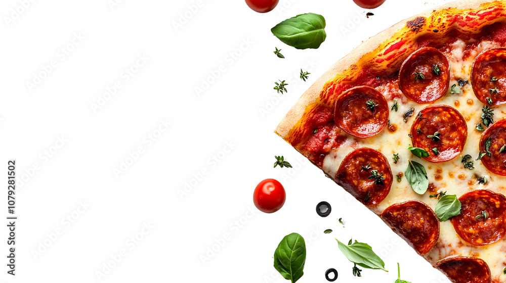 Classic pepperoni pizza slice on a white background