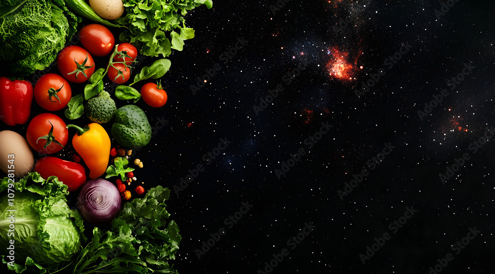 Fresh Assorted Fruits and Vegetables on Dark Background for Healthy Eating Concep , AI GENERAT Fresh Assorted Fruits and Vegetables on Dark Background for Healthy Eating Concep , AI GENERAT