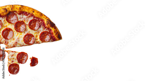 Classic pepperoni pizza slice on a white background
