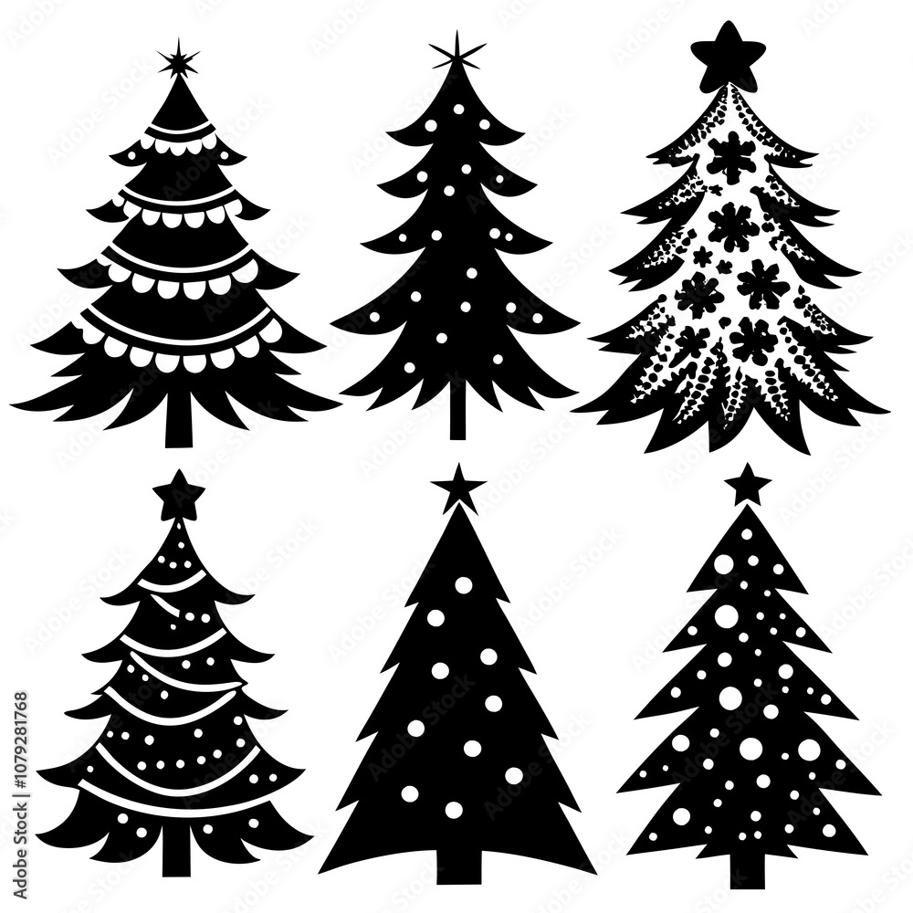 Obraz premium Christmas Tree silhouette, tree silhouette , christmas tree silhouette vector, Silhouette Christmas Tree Stencil Vector Bundle 