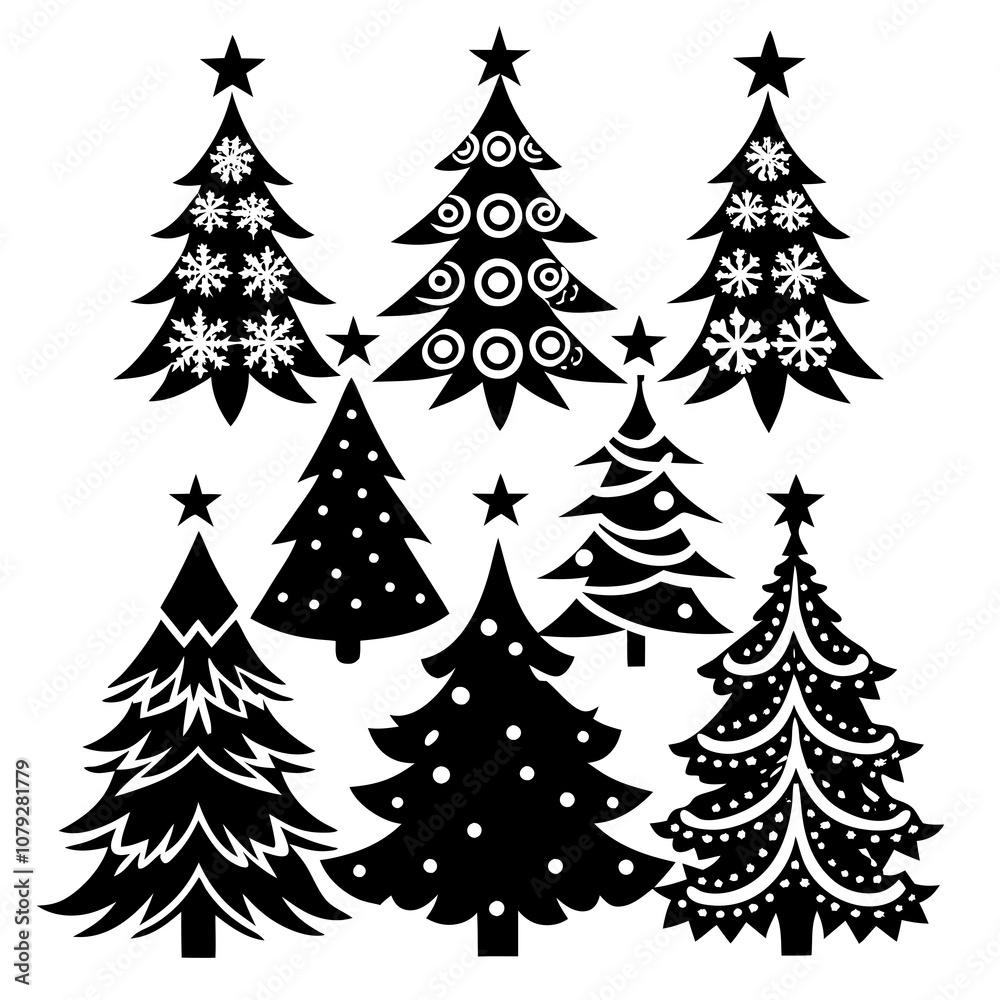 Obraz premium Christmas Tree silhouette, tree silhouette , christmas tree silhouette vector, Silhouette Christmas Tree Stencil Vector Bundle