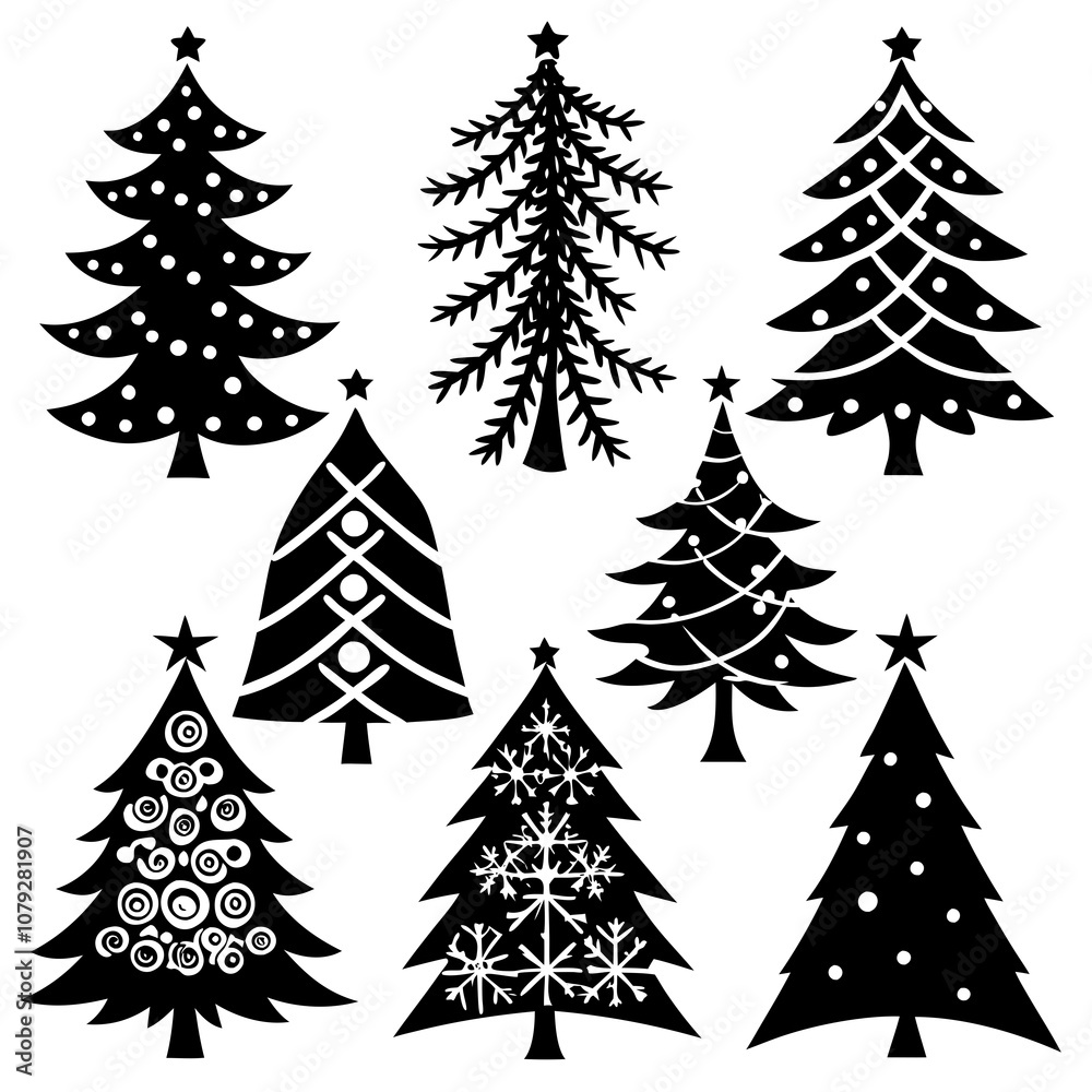 Obraz premium Christmas Tree silhouette, tree silhouette , christmas tree silhouette vector, Silhouette Christmas Tree Stencil Vector Bundle 