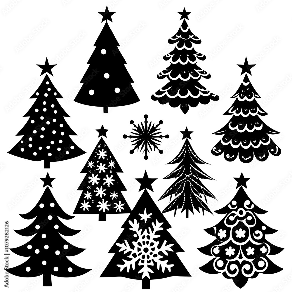 Obraz premium Christmas Tree silhouette, tree silhouette , christmas tree silhouette vector, Silhouette Christmas Tree Stencil Vector Bundle 