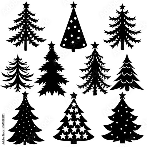 Christmas Tree silhouette, tree silhouette , christmas tree silhouette vector, Silhouette Christmas Tree Stencil Vector Bundle  photo