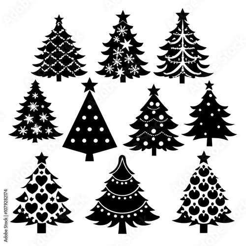 Christmas Tree silhouette, tree silhouette , christmas tree silhouette vector, Silhouette Christmas Tree Stencil Vector Bundle  photo