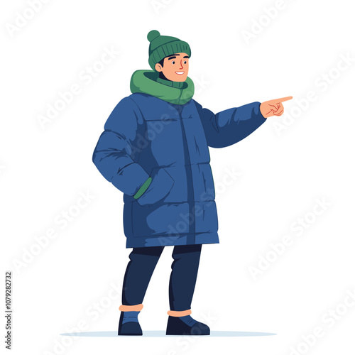 vector man in winter clothes standing on white background .Generative AI