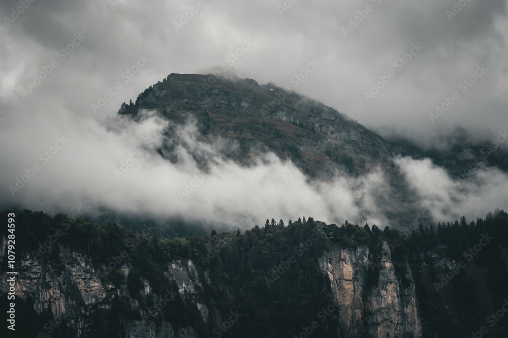 Fototapeta premium Dark landscape in the Alps.