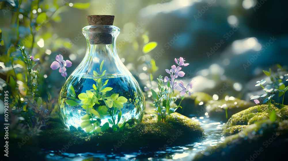 Conceptual image of an organic acid formula emerging from a natural source, symbolizing purity and potency. Organic. Illustration Conceptual image of an organic acid formula emerging from a natural source, symbolizing purity and potency. Organic. Illustration