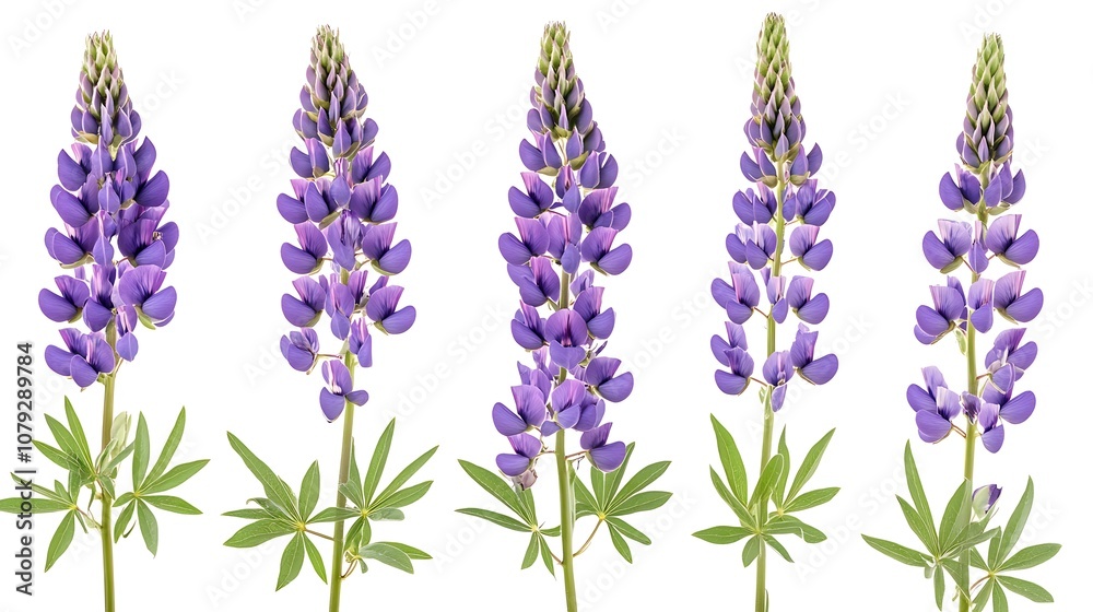 Fototapeta premium Lush field of purple lupine flowers under sunny sky backdrop